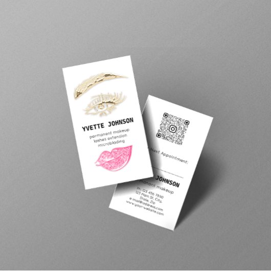 Lash Brow Permanent Makeup Logo QRCode Pink Lip Visitekaartje