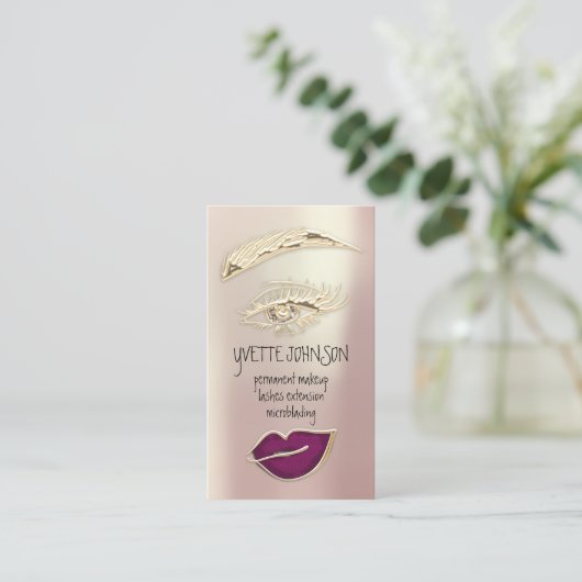 Lash Brow Permanent Makeup QRCode Gold Berry Lips Visitekaartje (Staand voorkant)