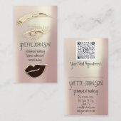 Lash Brow Permanent Makeup QRCode Gold Black Lips Visitekaartje (Voorkant / Achterkant)