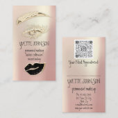 Lash Brow Permanent Makeup QRCode Gold Black Lips Visitekaartje (Voorkant / Achterkant)