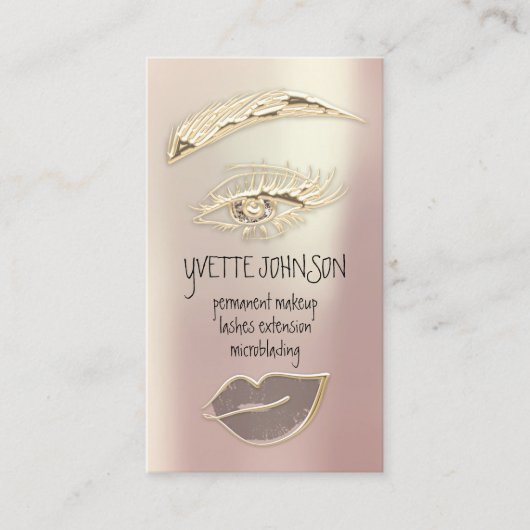 Lash Brow Permanent Makeup QRCode Gold Glitt Lips Visitekaartje (Voorkant)
