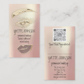 Lash Brow Permanent Makeup QRCode Gold Glitt Lips Visitekaartje (Voorkant / Achterkant)