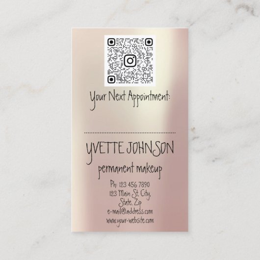 Lash Brow Permanent Makeup QRCode Gold Glitt Lips Visitekaartje (Achterkant)