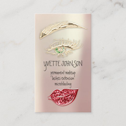 Lash Brow Permanent Makeup QRCode Gold Roos Red Visitekaartje (Voorkant)