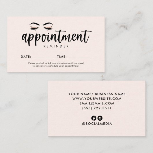 Lash, Brows, Makeup Appointment Kaart Visitekaartje (Voorkant / Achterkant)