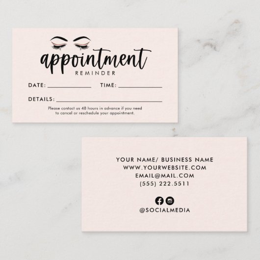 Lash, Brows, Makeup Appointment Kaart Visitekaartje (Voorkant / Achterkant)