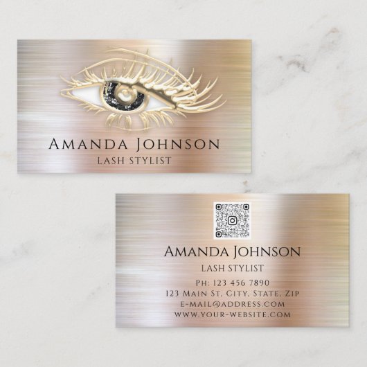 Lash Brows Makeup Logo Black Eye QrCode Roos Gold Visitekaartje (Voorkant / Achterkant)