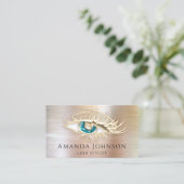Lash Brows Makeup Logo Blue Eye Qr Code Roos Gold Visitekaartje (Staand voorkant)