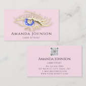 Lash Brows Makeup Logo Blue Eye Qr Code Roze Gold Visitekaartje (Voorkant / Achterkant)