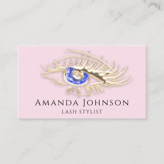 Lash Brows Makeup Logo Blue Eye Qr Code Roze Gold Visitekaartje (Voorkant)