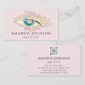Lash Brows Makeup Logo Blue Eye QrCode Roze Gold Visitekaartje (Voorkant / Achterkant)