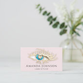 Lash Brows Makeup Logo Blue Eye QrCode Roze Gold Visitekaartje (Staand voorkant)