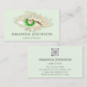 Lash Brows Makeup Logo Green Eye Qr Code Gold Visitekaartje (Voorkant / Achterkant)