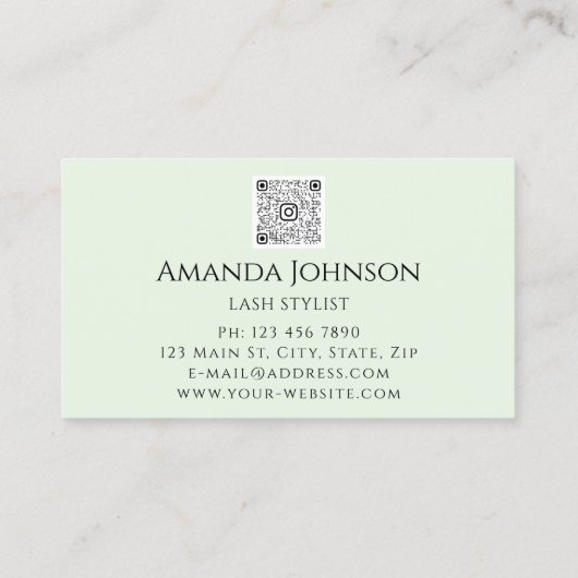 Lash Brows Makeup Logo Green Eye Qr Code Gold Visitekaartje (Achterkant)