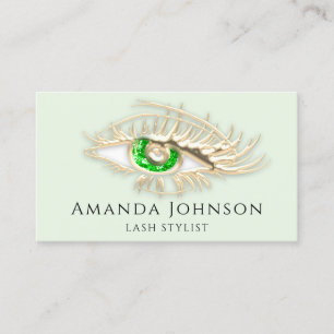 Lash Brows Makeup Logo Green Eye Qr Code Gold Visitekaartje