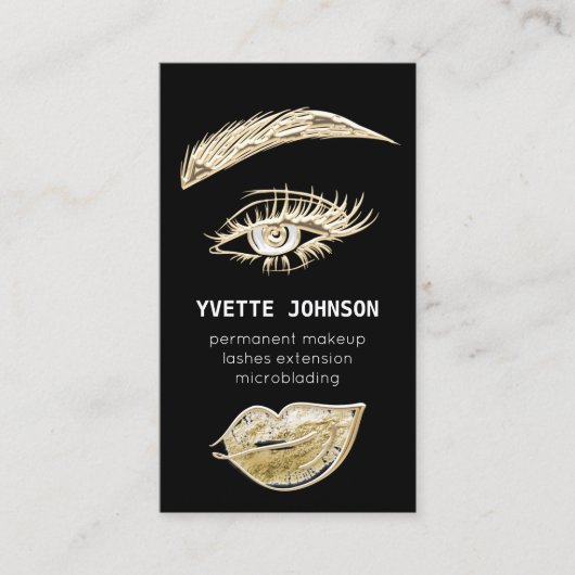 Lash Brows Permanent Makeup Logo QRCode Black Gold Visitekaartje (Voorkant)