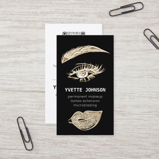 Lash Brows Permanent Makeup Logo QRCode Black Visitekaartje (Voorkant / Achterkant in situ)