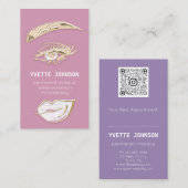 Lash Brows Permanent Makeup Logo QRCode Lip Roze Visitekaartje (Voorkant / Achterkant)