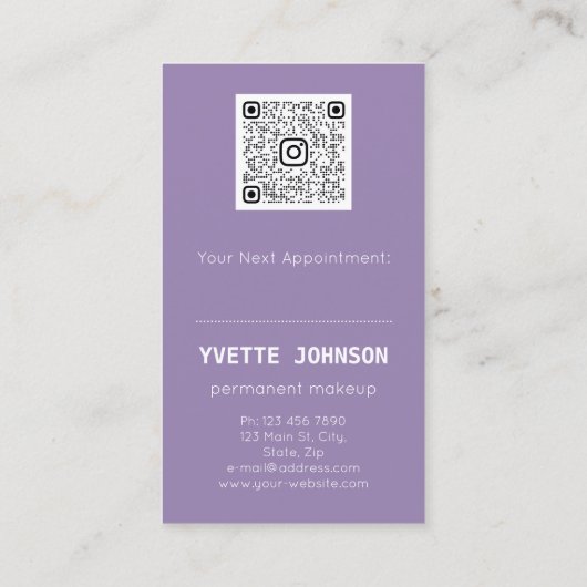 Lash Brows Permanent Makeup Logo QRCode Lip Roze Visitekaartje (Achterkant)