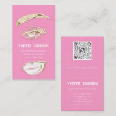 Lash Brows Permanent Makeup Logo QRCode Pink Lips Visitekaartje (Voorkant / Achterkant)