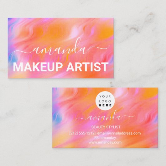 Lash Care Makeup Logo gekleurde Holograaf Visitekaartje (Voorkant / Achterkant)