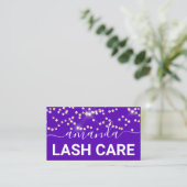Lash Care Makeup Logo Gold Confetti Paars Visitekaartje (Staand voorkant)