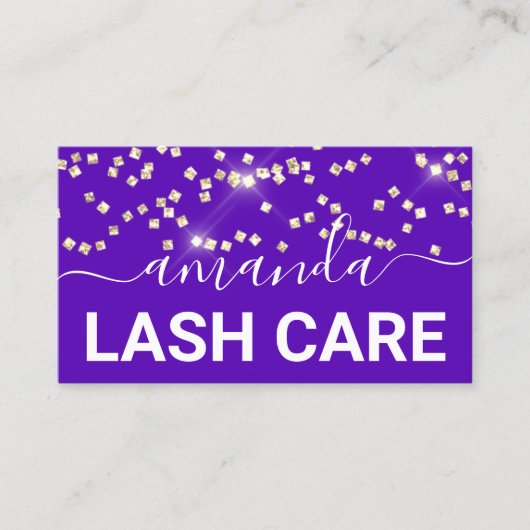 Lash Care Makeup Logo Gold Confetti Paars Visitekaartje (Voorkant)