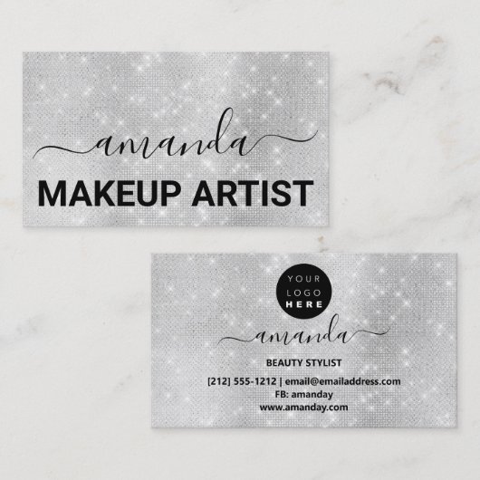 Lash Care Makeup Logo Hairdresser Grey Silver Visitekaartje (Voorkant / Achterkant)