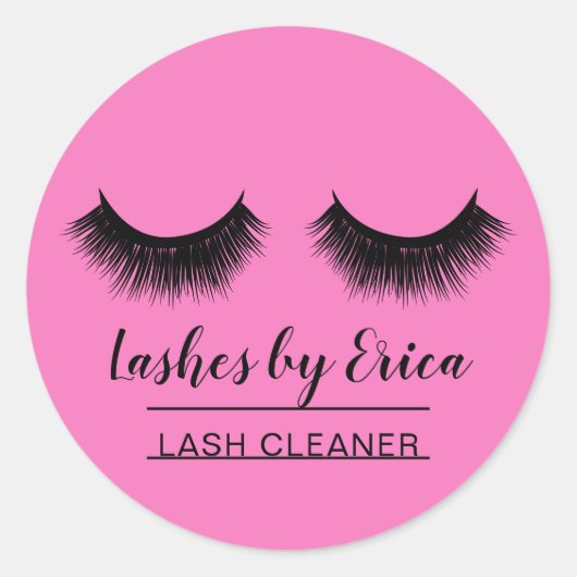 Lash Cleaner Cute Black & Roze Eyelash Extensions Ronde Sticker (Voorkant)