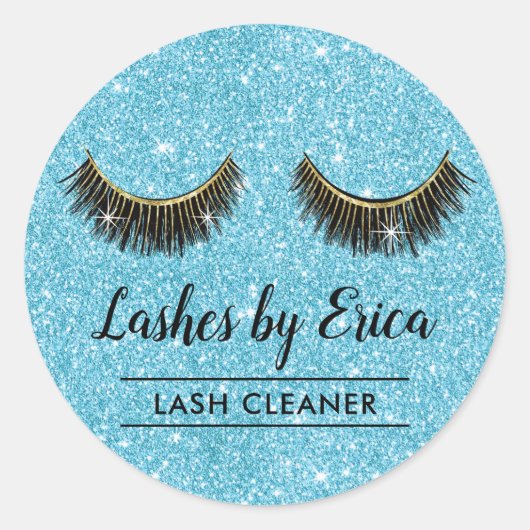 Lash Cleaner Eyelash Extensions Aqua Blauwgroen Gl Ronde Sticker (Voorkant)