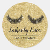 Lash Cleaner Eyelash Extensions Gold Glitter Ronde Sticker (Voorkant)