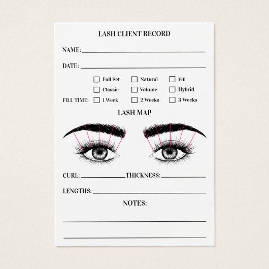 Lash client record eyelash extensies modern wit visitekaartje (Voorkant)