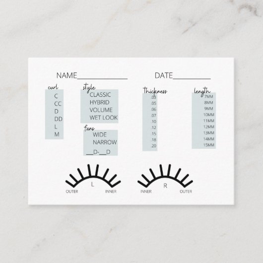 Lash Client Record Kaart Visitekaartje (Voorkant)