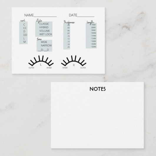 Lash Client Record Kaart Visitekaartje (Voorkant / Achterkant)