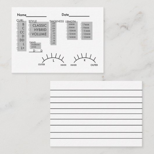 Lash-clientrecordkaart Visitekaartje (Voorkant / Achterkant)