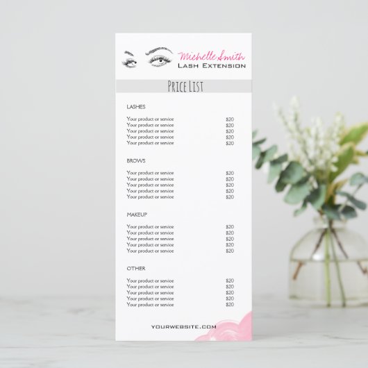 Lash extensie Minimalist Lash Services prijslijst Menu (Staand voorkant)
