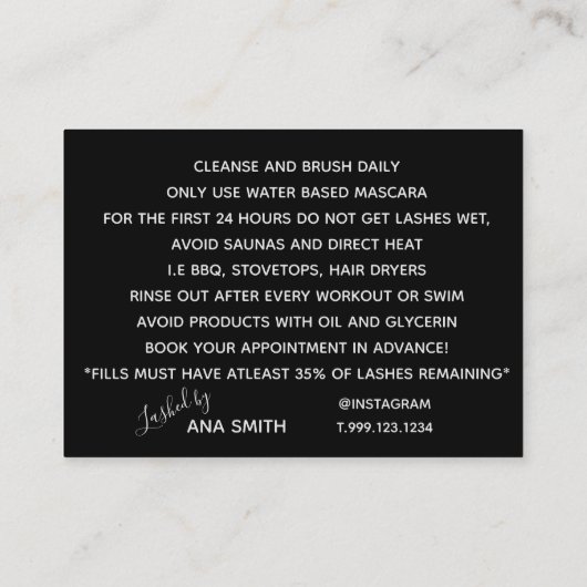 Lash Extension Aftercare Card Visitekaartje (Achterkant)