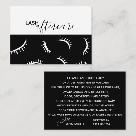 Lash Extension Aftercare Card Visitekaartje (Voorkant / Achterkant)