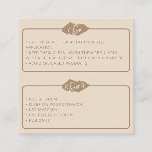 Lash Extension Aftercare Socialmedia Minimalist Vierkante Visitekaartje (Achterkant)