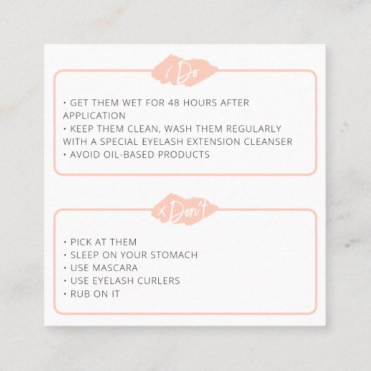 Lash Extension Aftercare Socialmedia Minimalist Vierkante Visitekaartje (Achterkant)