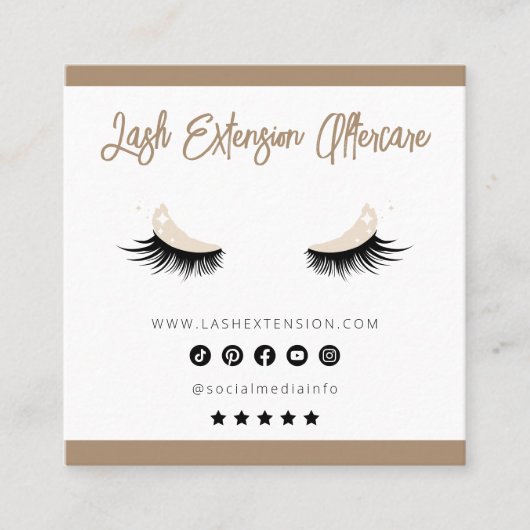 Lash Extension Aftercare SocialMedia Neutraal Beig Vierkante Visitekaartje (Voorkant)