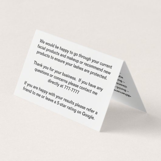 Lash Extension Aftercare Visitekaartje (Achterkant)