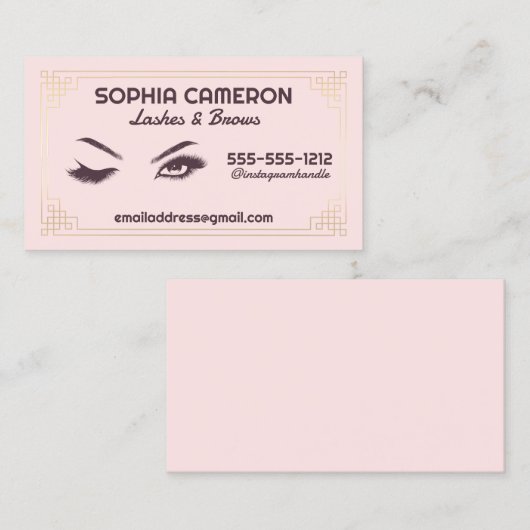 Lash Extension Brows Artist Pink and Gold Visitekaartje (Voorkant / Achterkant)