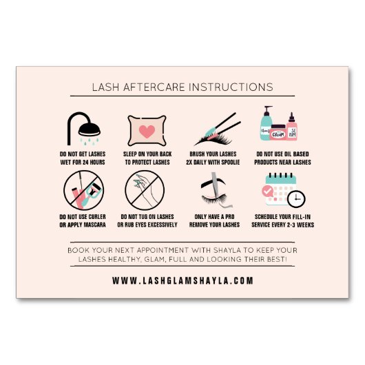 Lash Extension Instructions Care Kaart (Achterkant)