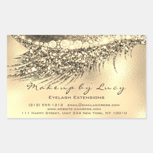 Lash Extension Make-up Beauty Gold Glam Glitter Rechthoekige Sticker (Voorkant)