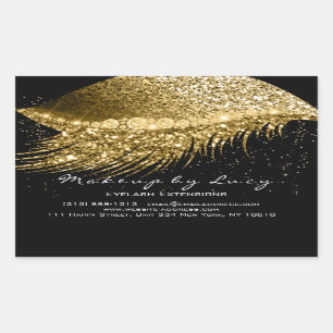 Lash Extension Makeup Beauty Gold Confetti Black Rechthoekige Sticker