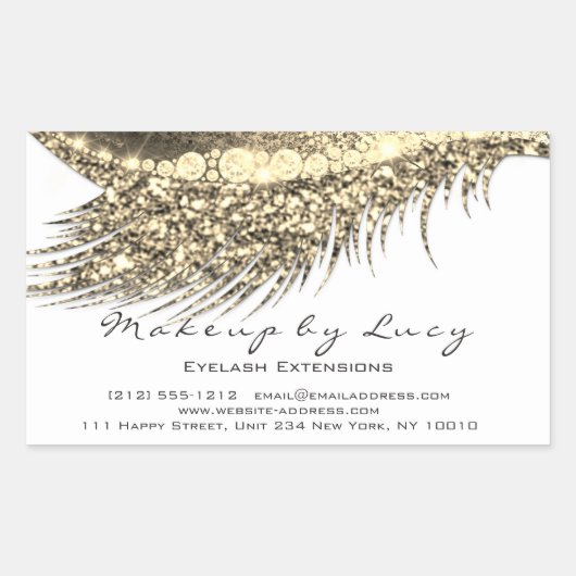 Lash Extension Makeup Beauty Gold White Glitter Rechthoekige Sticker (Voorkant)