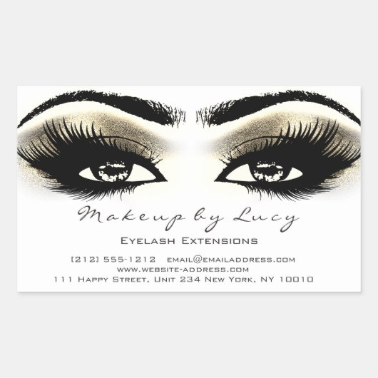 Lash Extension Makeup Beauty Golden Eyes White Rechthoekige Sticker (Voorkant)