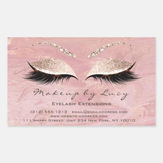 Lash Extension Makeup Beauty Marble Pink Glitter Rechthoekige Sticker (Voorkant)