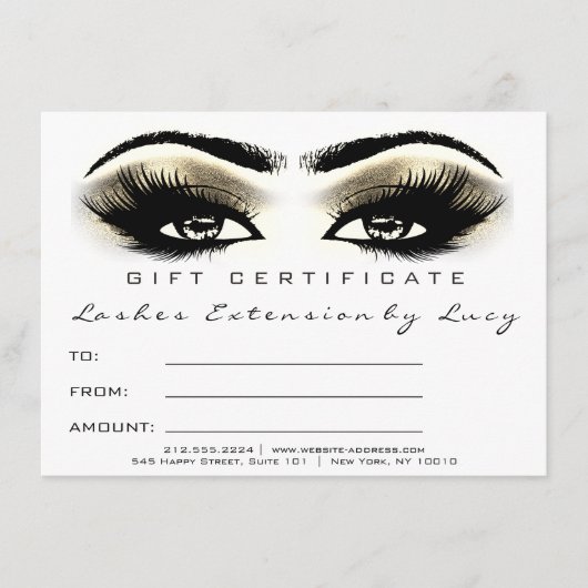 Lash Extension Makeup Certificate Gift Gold White (Voorkant)